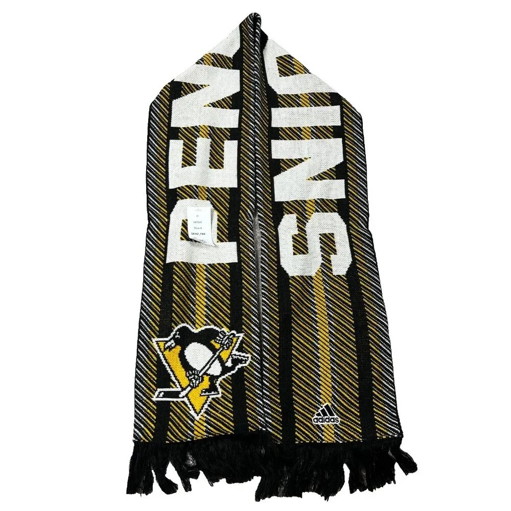 Adidas Unisex One Size Yellow Black Pittsburgh Penguins NHL Hockey Scarf NWT‎